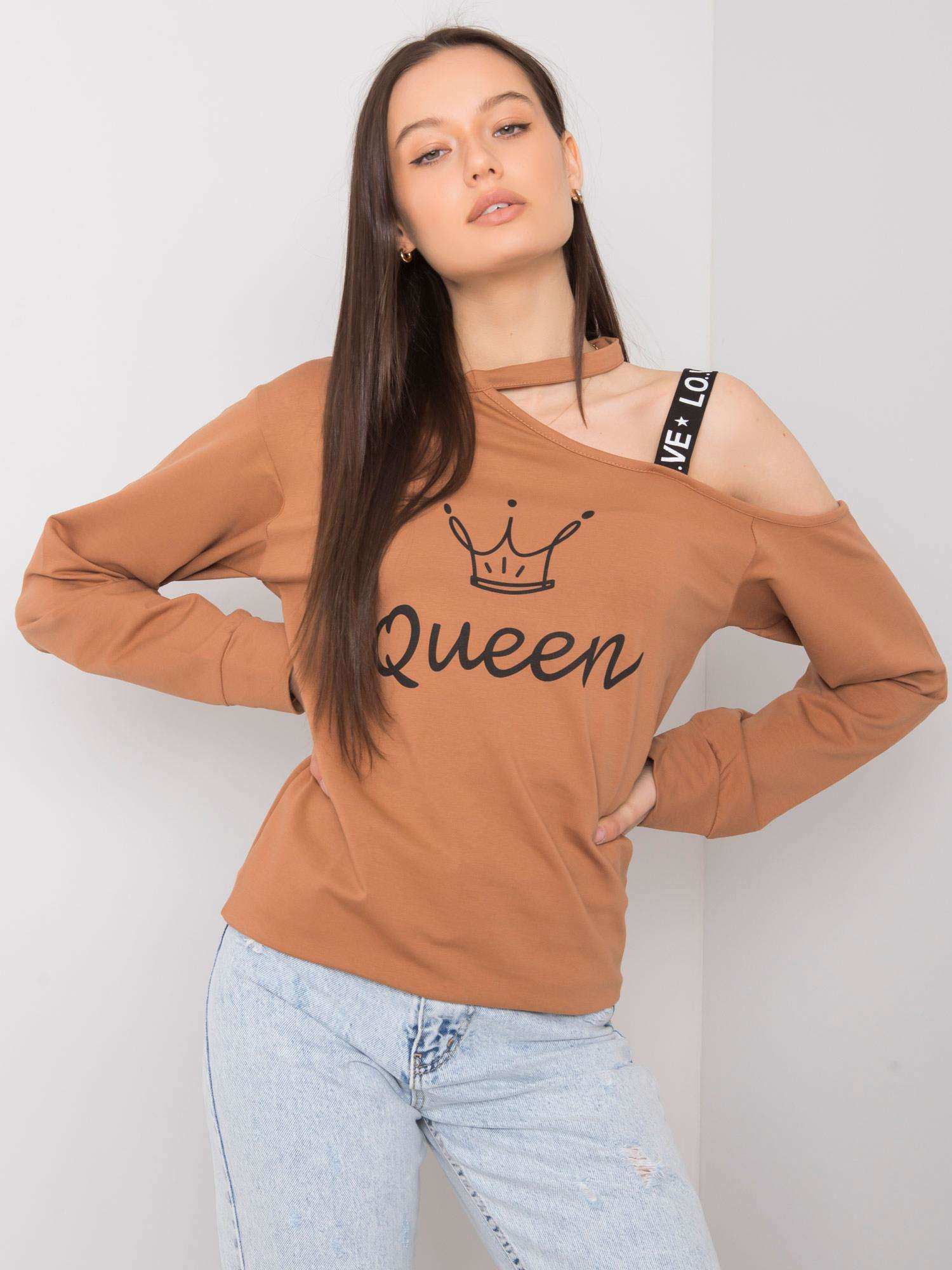 Kamel-farbene Bluse mit Druck Glenda.
