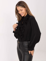 Czarna koszula z wiązaniem przy dekolcie