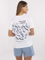 Biało-niebieski t-shirt z nadrukiem na plecach FRESH MADE