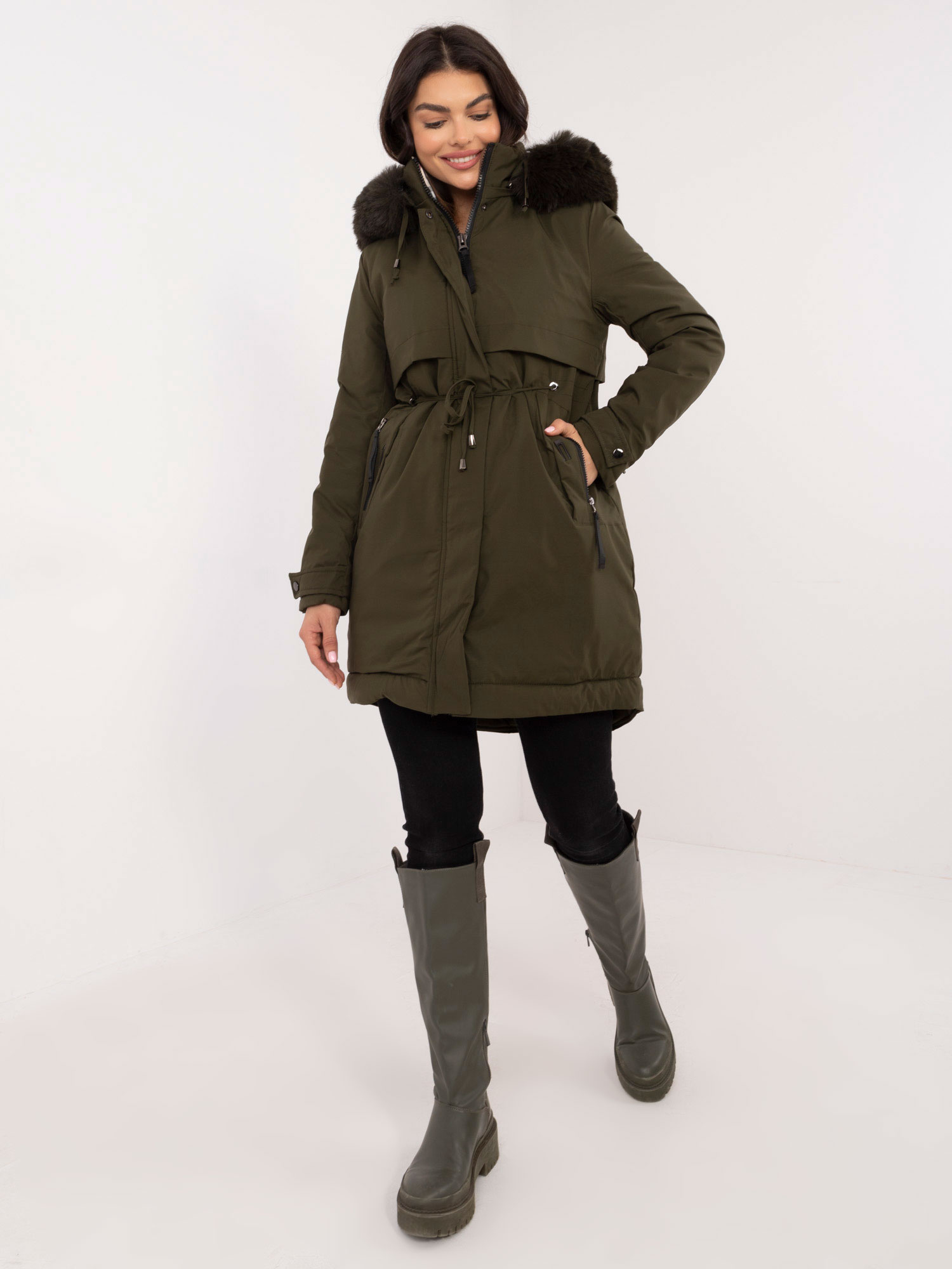 Hurtownia Khaki zimowa kurtka parka z kapturem
