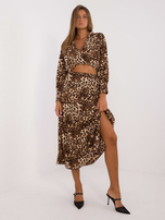Hurt Beżowo-czarny komplet ze spódnicą w zwierzęce wzory