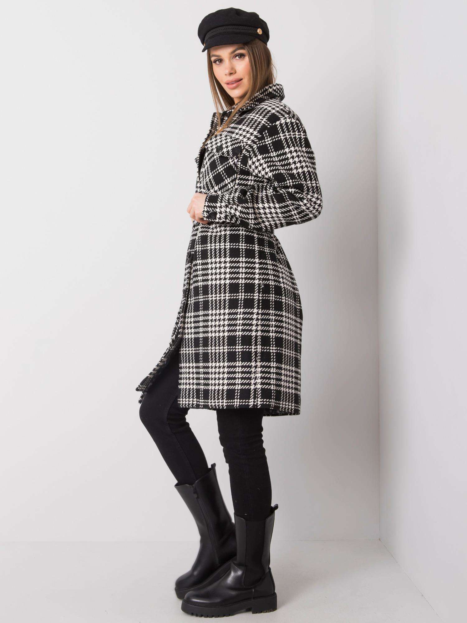 Elina black and white plaid coat