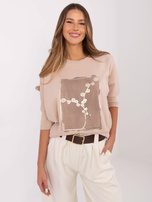 Hurtownia Beżowa casualowa bluzka z bawełny 