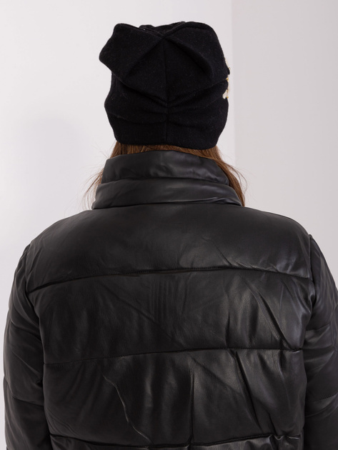 Hurt Czarno-beżowa dzianinowa czapka z aplikacją i cyrkoniami