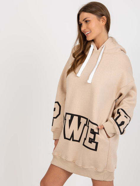 Hurtownia Beżowa mini sukienka dresowa z napisem