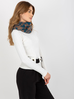 Hurt dark beige-sea winter scarf with patterns.