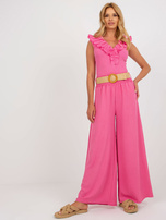 Hurt Różowe spodnie z materiału palazzo high waist