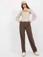 Hurt Jasnobeżowy dzianinowy komplet z krótkim swetrem i topem