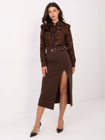 Czekoladowa ołówkowa spódnica z paskiem RUE PARIS