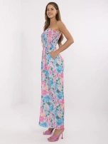 Mint-pink women's jumpsuit with flowers.