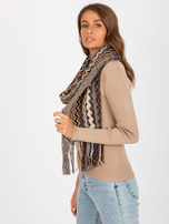 Hurtownia Beżowy damski wzorzysty szal z frędzlami 