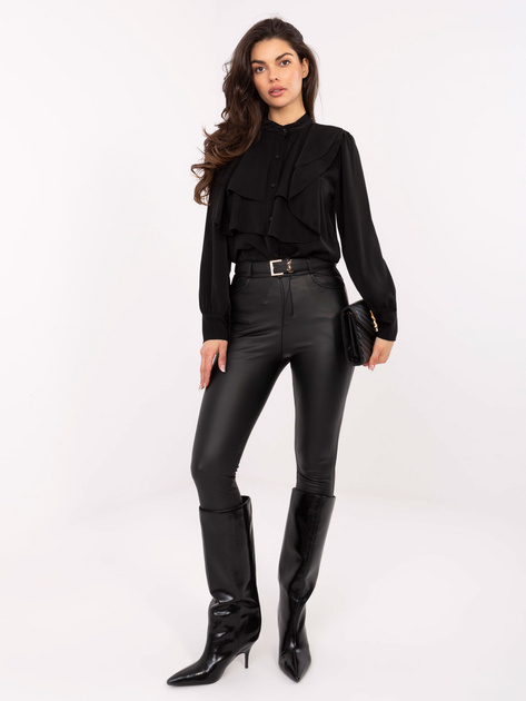 Czarna rozpinana koszula z żabotem RUE PARIS