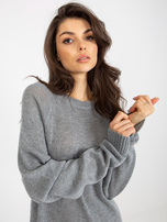 Hurt Szara luźna sukienka dzianinowa z okrągłym dekoltem