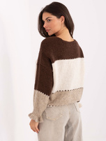 Ecru-brązowy rozpinany sweter oversize RUE PARIS