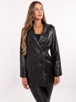 Hurt Czarna dwurzędowa marynarka damska z ekoskóry  