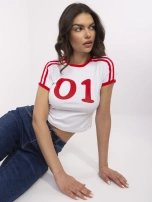 Biało-czerwony damski t-shirt z numerem 01