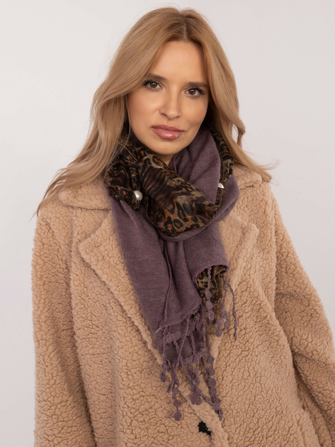 Hurt Fioletowo-beżowy szal w zwierzęce wzory