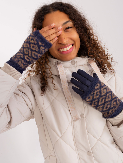 Hurt Granatowe ciepłe rękawiczki z nakładką