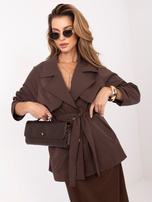 Brązowy jednorzędowy płaszcz z paskiem RUE PARIS