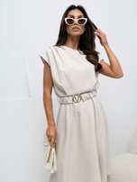 Jasnobeżowa midi sukienka z paskiem