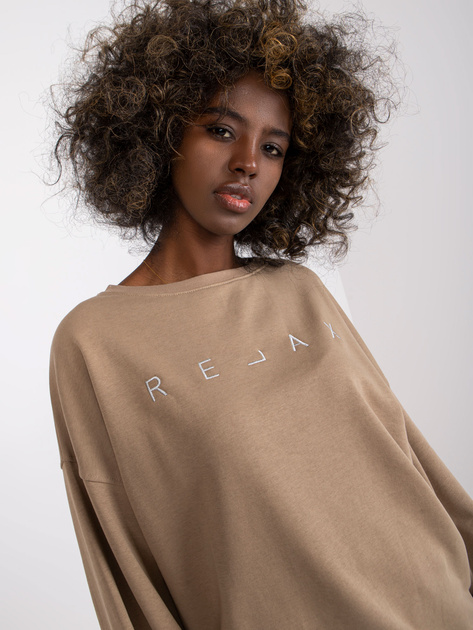 Ciemnobeżowa bluza oversize bez kaptura z bawełny Damiette