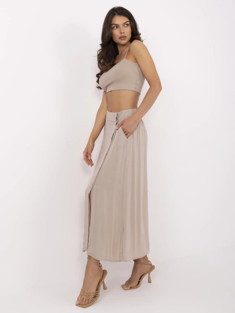 Ciemnobeżowa mdi spódnica z wiskozy FRESH MADE