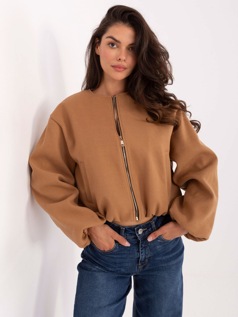 Camelowa krótka kurtka z suwakiem