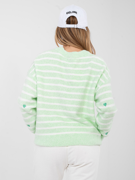 Jasnozielony damski sweter w serduszka