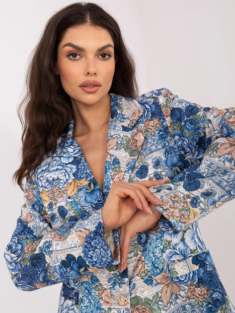 Ciemnoniebieska elegancka marynarka w kwiaty