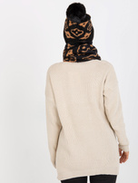 Hurt Czarno-camelowa damska czapka zimowa z pomponem