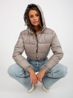 Hurt Ciemnobeżowa dwustronna kurtka pikowana w zwierzęcy wzór