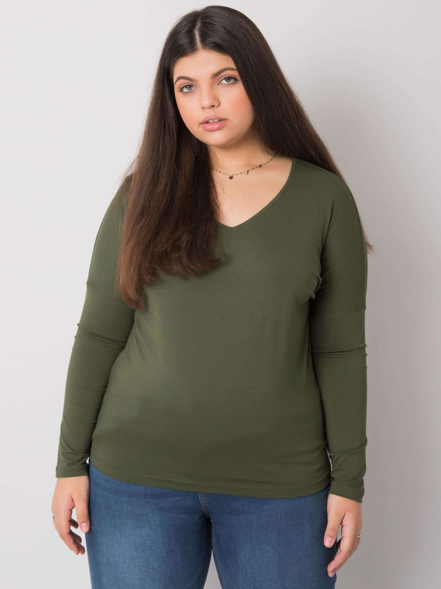 Khaki glatte Bluse in Übergröße Elisa.