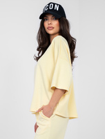 Pastelowa żółta bluzka basic z okrągłym dekoltem RUE PARIS 