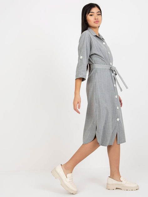 Hurt Szara koszulowa sukienka w paski z paskiem wiązanym