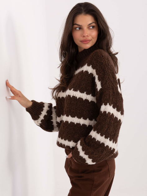 Brązowo-ecru damski sweter oversize w paski