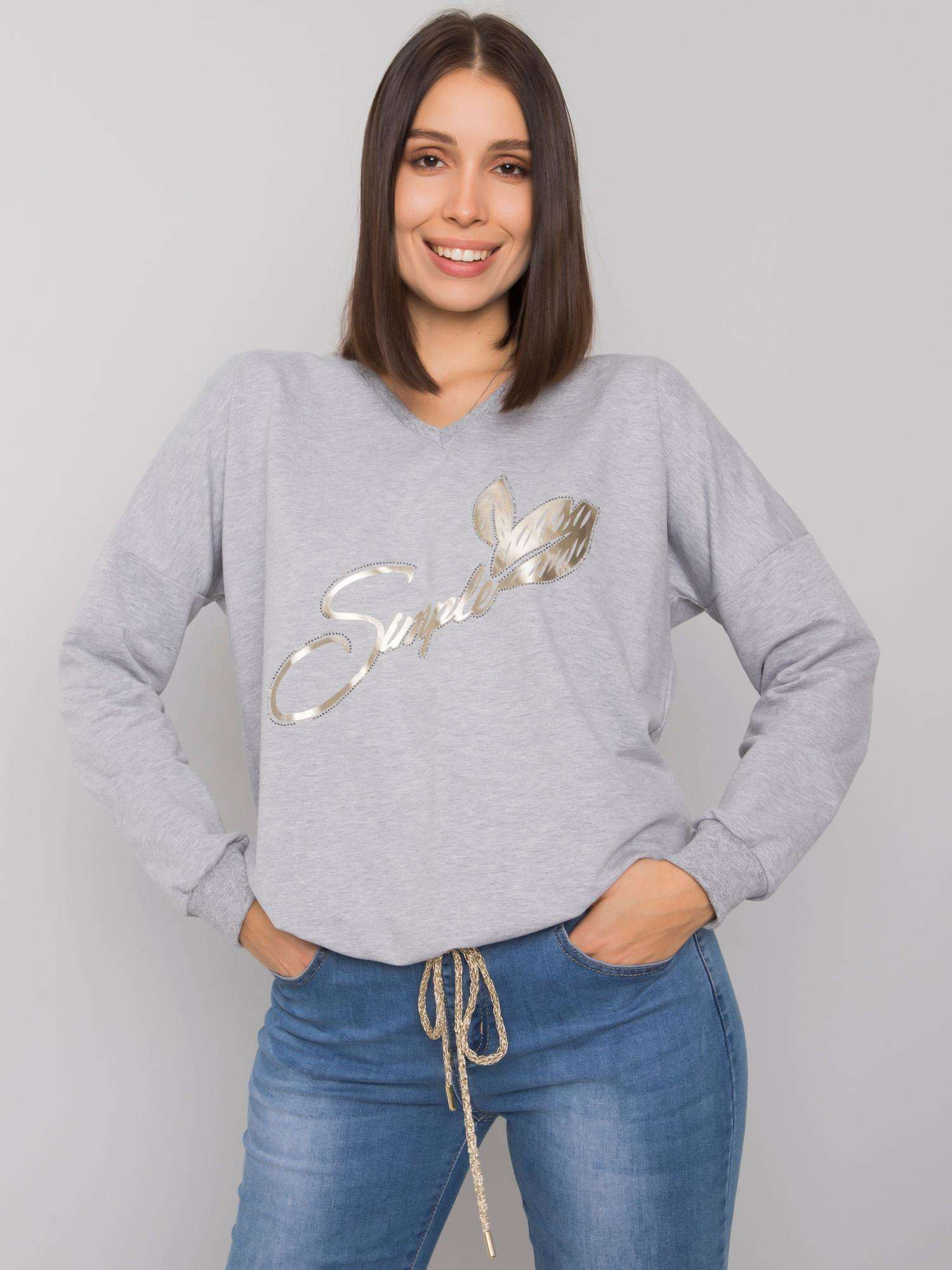 Graue Melange-Bluse in Übergröße mit Print von Juliee.