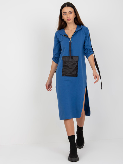 Hurt Ciemnoniebieska długa bluza z kapturem i suwakiem