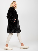 Hurt Czarny damski płaszcz futrzany z kieszeniami OCH BELLA  