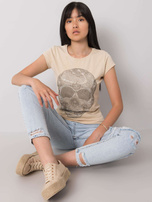 Béžové tričko s aplikací Skull.