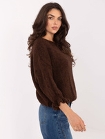 Ciemnobrązowy damski sweter oversize z wełną