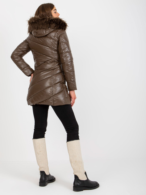 Hurt Ciemnobrązowa lakierowana kurtka zimowa z pikowaniem