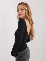Czarna  bluzka basic z dekoltem na plecach