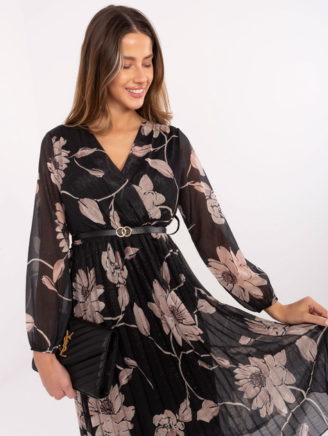 Czarna rozkloszowana sukienka w kwiaty