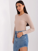 Hurtownia Beżowa bluzka w prążek BASIC FEEL GOOD