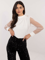 Hurt Biała wizytowa bluzka z siateczkowymi rękawami