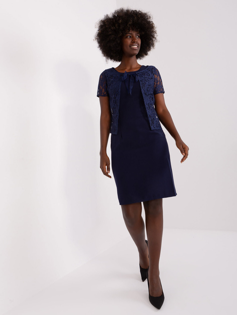 Hurt Granatowa sukienka koktajlowa z koronką