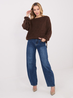 Brązowy damski sweter z domieszką wełny