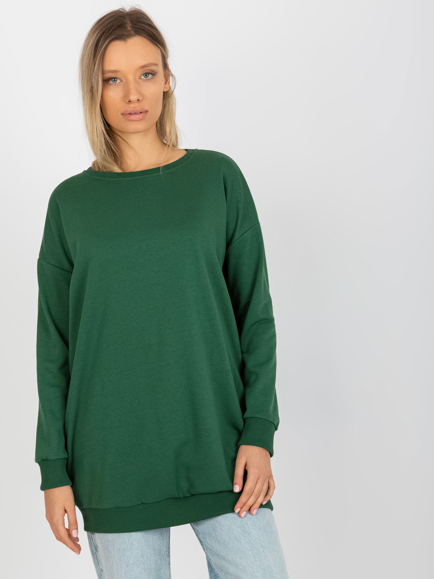Ciemnozielona długa bluza basic z bawełny