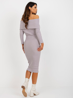 Hurt Light Purple Midi Dress Basic Off-Shoulder in Stripes