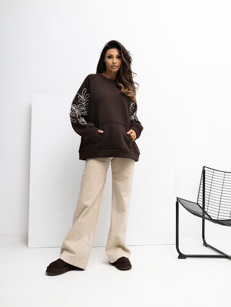 Czekoladowa bluza z bufiastym rękawem RUE PARIS